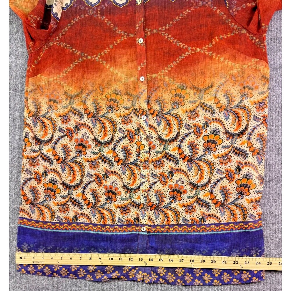 Susan Graver Button Front Tunic Top L Floral Paisley Print Long Sleeve Boho - Picture 11 of 15